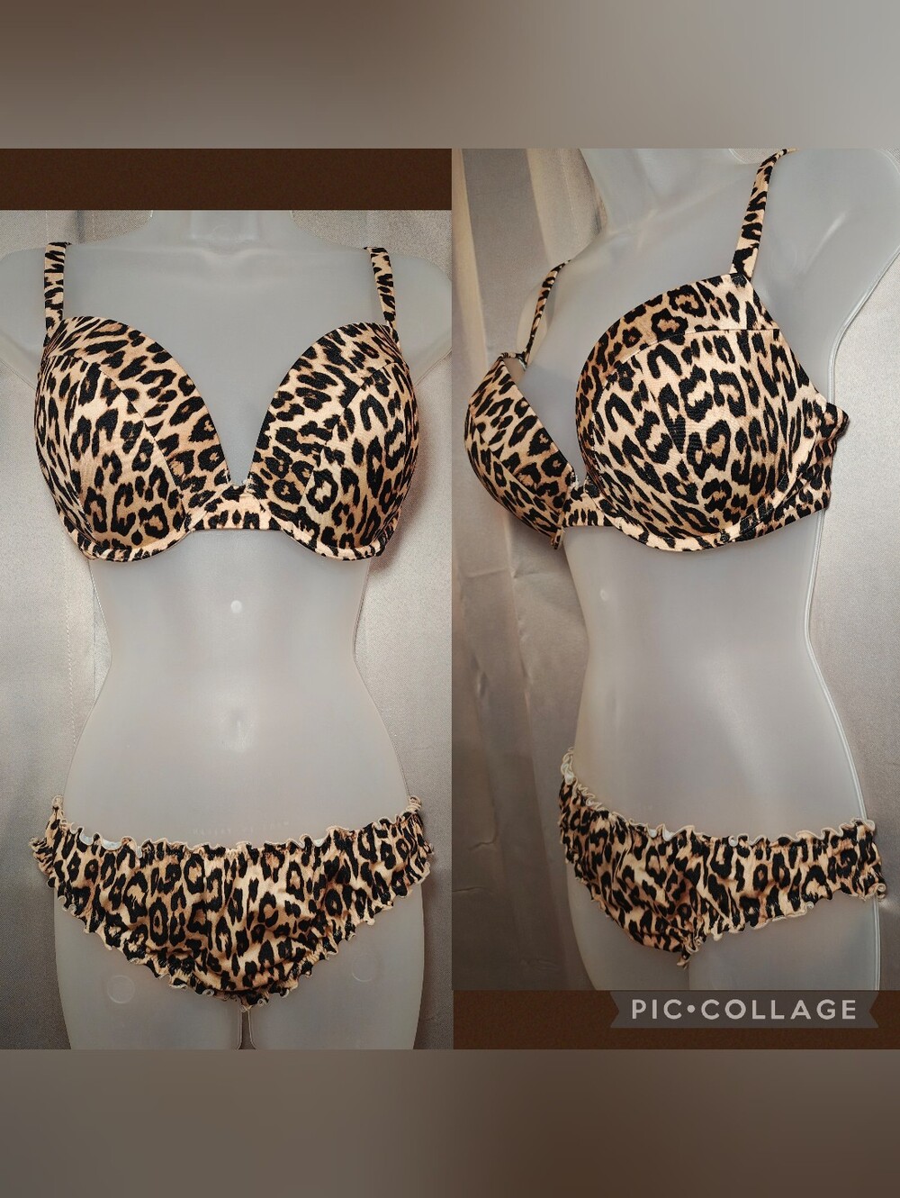 🐆 VICTORIA’S SECRET SWIM LEOPARD PRINT BIKINI SET W RUFFLES & BUTT SCRUNCH 🐆